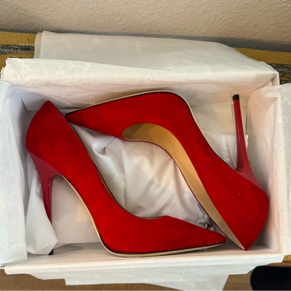 NWT Jimmy Choo Anouk Red Suede Stiletto Pointed Heel Pumps - Picture 4 of 8
